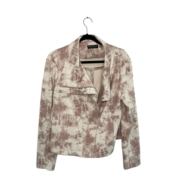 Bagatelle Faux Suede Tie-Dye Moto Jacket Women's Dusty Rose & White - Picture 1 of 6